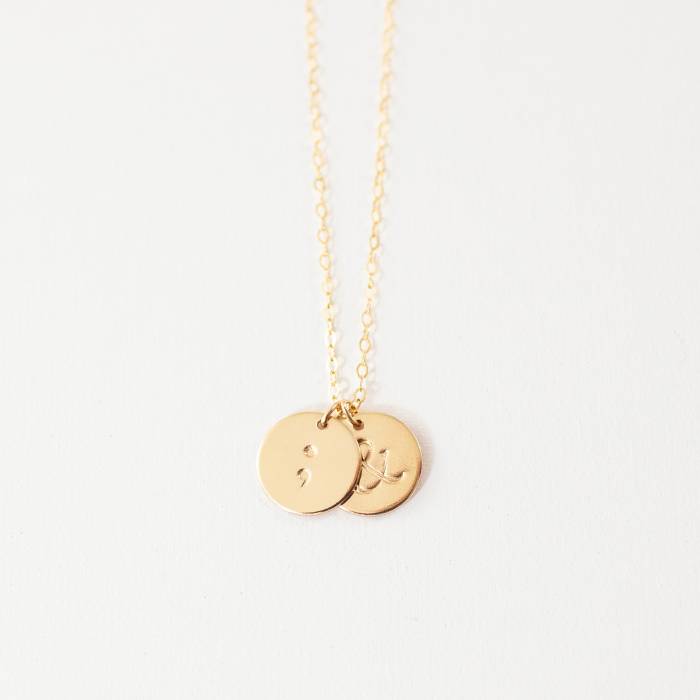 Semicolon and Initial 1/2" Disc Necklace