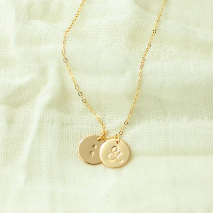 Semicolon and Initial 1/2" Disc Necklace - Image 5