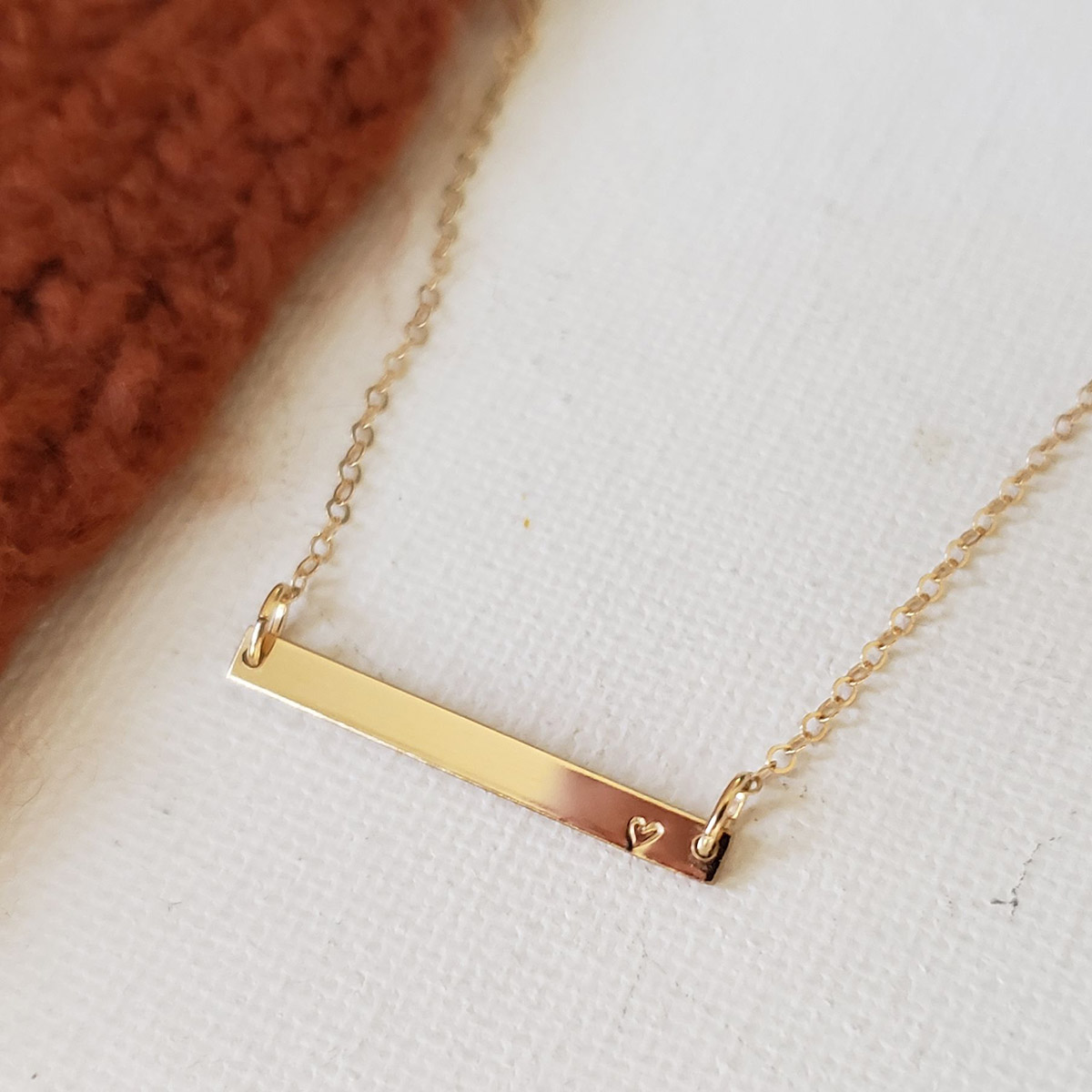 bar necklace with initial and heart