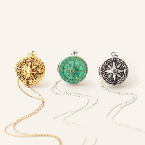 Custom Compass Photo Locket Necklace