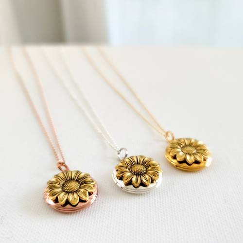 Sunflower Locket in Rose Gold, Silver or Gold - We can Add Photos