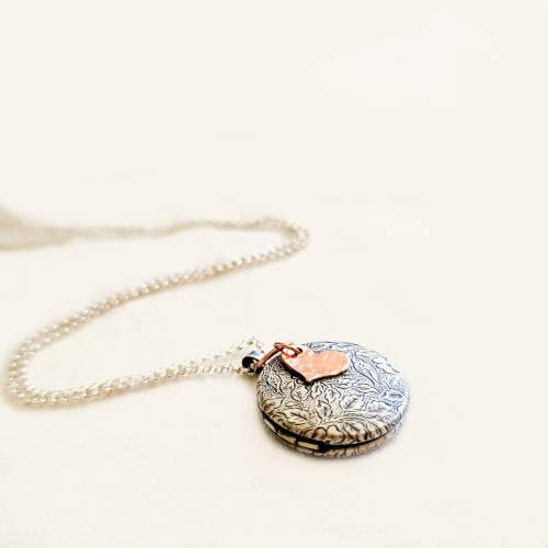 Dainty Floral Locket with Initial Heart or Disc