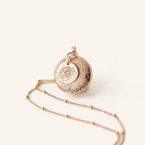 Dainty Floral Locket with Birth Flower on Satellite Chain