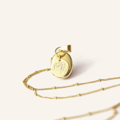 Birth Month Flower Gold Filled or Sterling Silver on Satellite Chain Photo Oval Locket - We can add up to one or two photos