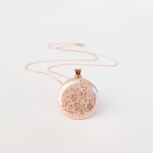 Floral Locket in Antique Silver, Gold, and Rose Gold - Choose 0-2 Photos