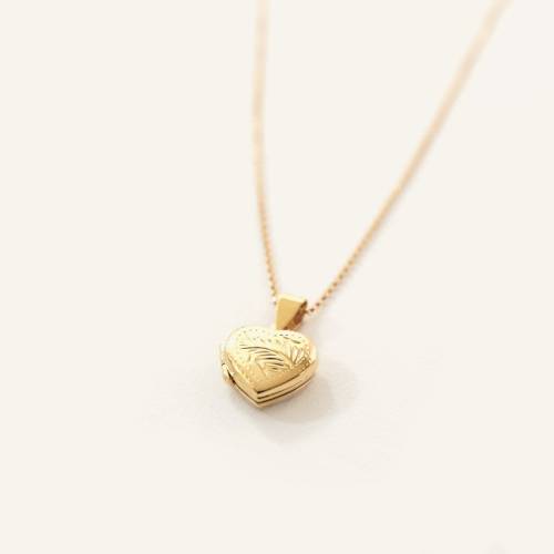 Sterling Silver or Gold Filled Dainty Etched Floral Heart Locket on Rolo Chain - We can Add Photos