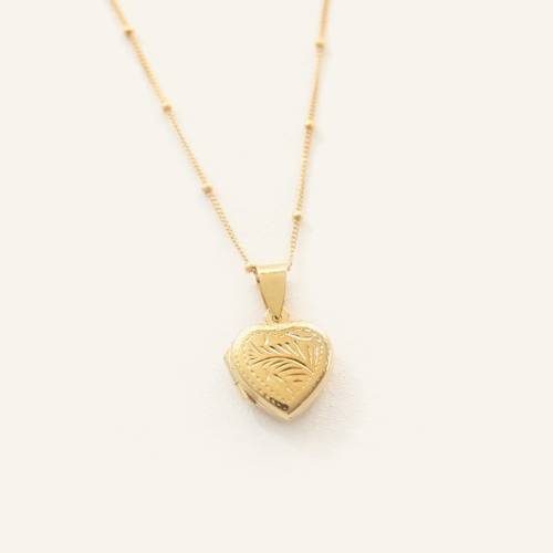 Dainty Floral Sterling Silver and Gold Filled Heart Locket on Satellite Chain