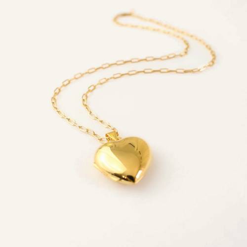 Big Simple Heart Locket Necklace on Paperclip Chain