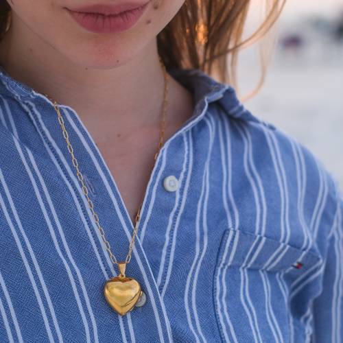 Big Simple Heart Locket Necklace on Paperclip Chain
