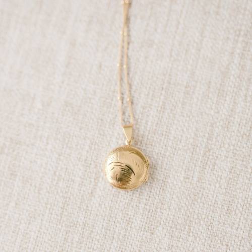 Dainty Etched Gold Filled or Sterling Silver Photo Heirloom Locket on Satellite Chain