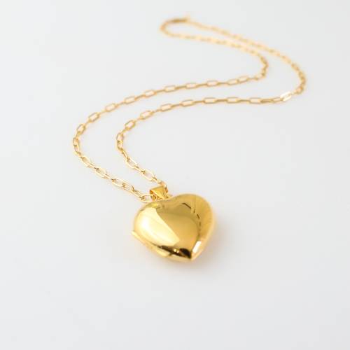 Big Simple Heart Locket Necklace on Paperclip Chain