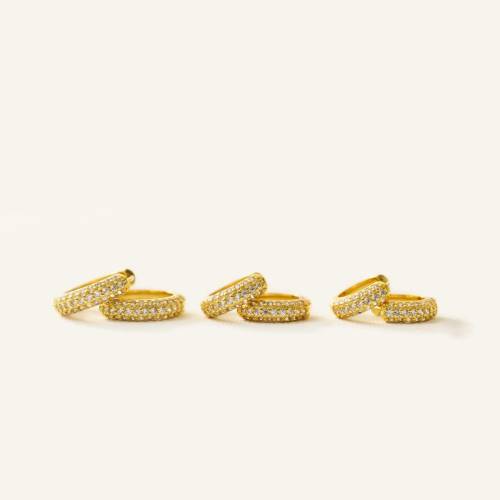 Rhinestone Chunky Gold Vermeil Hoops in Three Sizes