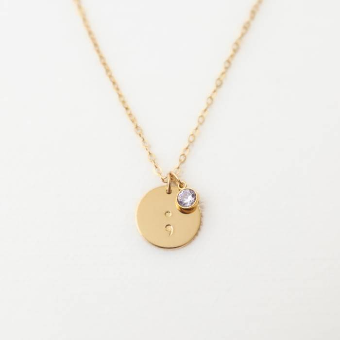 Semicolon 1/2" Disc and Birthstone Necklace