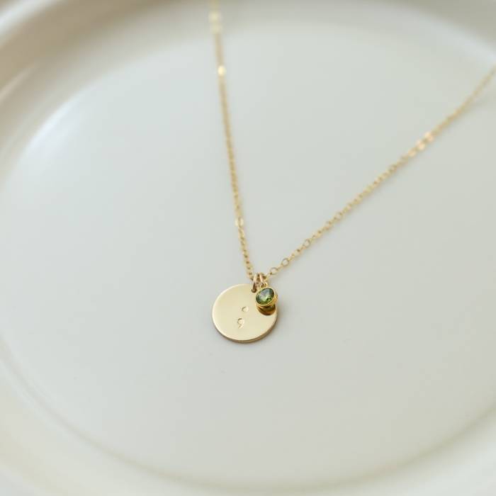 Semicolon 1/2" Disc and Birthstone Necklace - Image 9