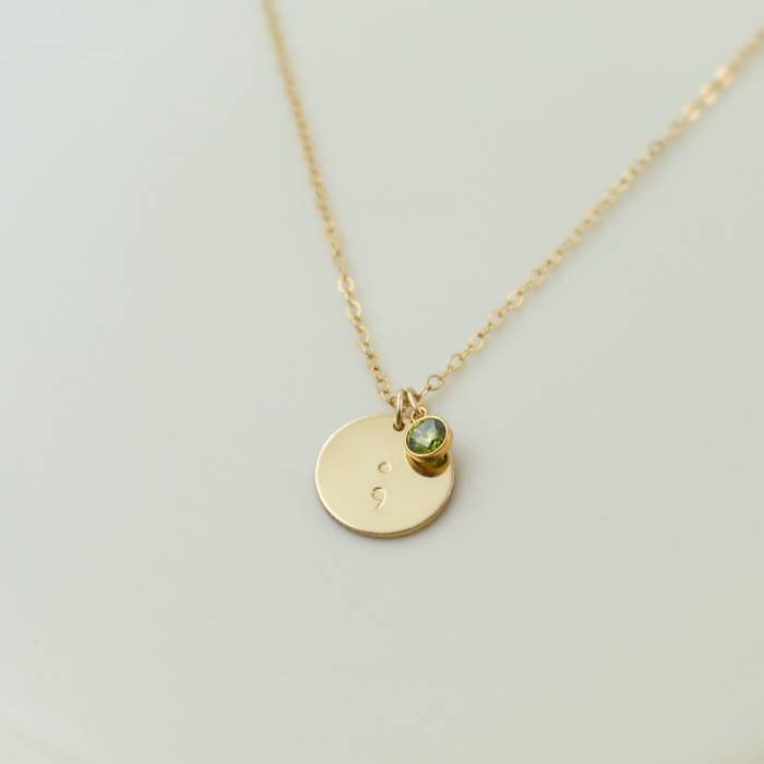 Semicolon 1/2" Disc and Birthstone Necklace - Image 11