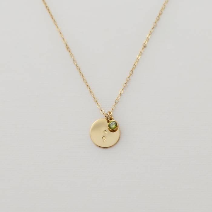 Semicolon 1/2" Disc and Birthstone Necklace - Image 8